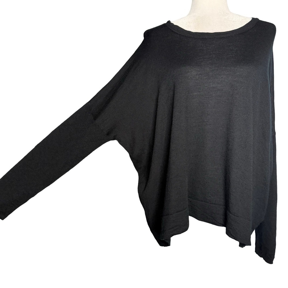 J.Crew Sweater Large Pullover 100% Merino Wool Dolman Sleeve Black Oversized